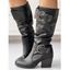 Solid Color O Ring Buckle Chunky Heels Equestrian-Style Boots - Brun EU 43