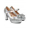 Party Sandals Sequined Bowknot Heart Ring Buckle Strap Chunky Heels Sandals - d'or EU 43