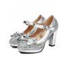 Party Sandals Sequined Bowknot Heart Ring Buckle Strap Chunky Heels Sandals - d'or EU 43