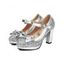 Party Sandals Sequined Bowknot Heart Ring Buckle Strap Chunky Heels Sandals - Argent EU 43