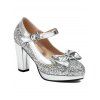 Party Sandals Sequined Bowknot Heart Ring Buckle Strap Chunky Heels Sandals - d'or EU 43