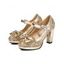 Party Sandals Sequined Bowknot Heart Ring Buckle Strap Chunky Heels Sandals - Argent EU 43