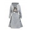 Robe sweat à capuche de Noël à imprimé bonhomme de neige et manches longues lacées - Gris Clair XXL | US 14