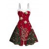 Robe de Noël imprimée sapin et flocons de neige en 3D, mini-robe en fausse fourrure - Rouge Vineux XXXXXL | US 20