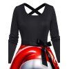 Robe de Noël à imprimé clochettes et colorblock Père Noël, ceinture croisée - Rouge Vineux XXXXXL | US 20