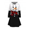 Robe sweat à capuche de Noël colorblock bonhomme de neige imprimé foulard à carreaux robe à lacets - Noir XXXXXL | US 20
