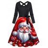 Christmas Couple Outfit Santa Claus Bell Print Belt Dress and Shirt Set - Rouge Vineux S | US 4