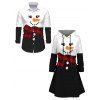 Christmas Couple Outfit Colorblock Snowman Plaid Scarf Print Hoodie Dress and Shirt Set - Noir S | US 4