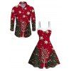 Holiday Couple Outfit Snowflake Christmas Tree Print Faux Fur Dress and Shirt Set - Rouge Vineux S | US 4