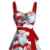 Robe de Noël mignonne avec imprimé rayé Père Noël et ceinture froncée - Rouge XXXXXL | US 20