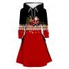 Robe sweat à capuche colorblock à imprimé Père Noël, sapin de Noël et flocons de neige, à lacets - Rouge Vineux XXXXXL | US 20
