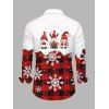 Chemise de Noël pour homme à carreaux colorblock avec imprimé Père Noël et flocons de neige, manches longues - Rouge Vineux 5XL