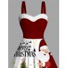 Robe colorblock Père Noël sapin de Noël imprimé lettres mini en fausse fourrure - Rouge Vineux XXXXXL | US 20