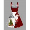 Robe colorblock Père Noël sapin de Noël imprimé lettres mini en fausse fourrure - Rouge Vineux XXXXXL | US 20