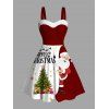 Robe colorblock Père Noël sapin de Noël imprimé lettres mini en fausse fourrure - Rouge Vineux XXXXXL | US 20