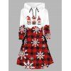 Robe sweat à capuche de Noël à carreaux colorblock, imprimé Père Noël et flocons de neige, lacée - Rouge Vineux XXXXXL | US 20