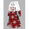 Christmas Couple Outfit Plaid Santa Claus Snowflake Print Hoodie Dress and Shirt Set - Rouge Vineux S | US 4
