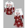 Christmas Couple Outfit Plaid Santa Claus Snowflake Print Hoodie Dress and Shirt Set - Rouge Vineux S | US 4