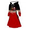 Colorblock Couple Outfit Santa Claus Christmas Tree Print Hoodie Dress and Shirt Set - Rouge Vineux S | US 4