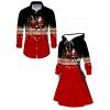 Colorblock Couple Outfit Santa Claus Christmas Tree Print Hoodie Dress and Shirt Set - Rouge Vineux S | US 4