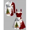 Christmas Couple Outfit Santa Claus Christmas Tree Print Faux Fur Dress and Shirt Set - Rouge Vineux S | US 4