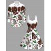 Holiday Couple Outfit Christmas Tree Printed Faux Fur Dress and Shirt Set - Brun S | US 4