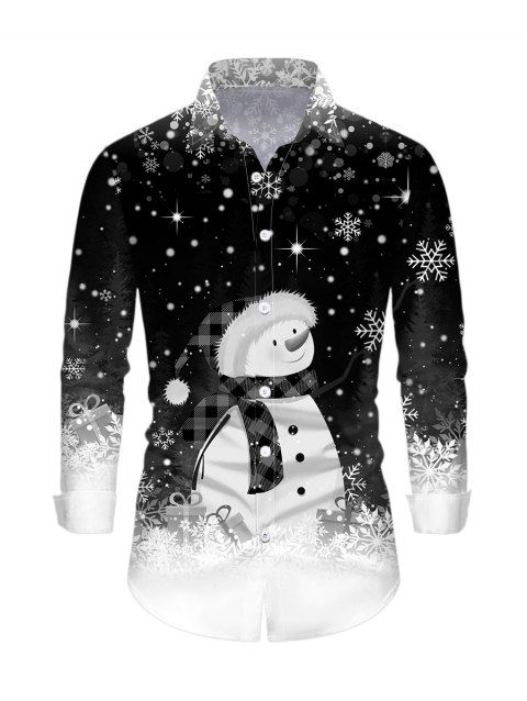 Chemise de Noël pour homme à manches longues, imprimé bonhomme de neige et flocons de neige, colorblock