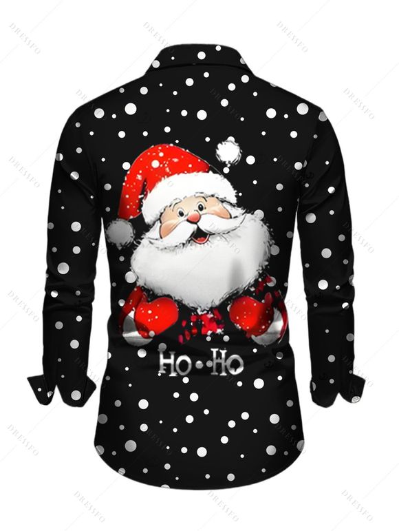 Chemise de Noël pour homme à pois, imprimé Père Noël et lettres, manches longues - Noir 5XL