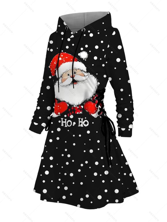 Robe sweat à capuche de Noël à pois, imprimé Père Noël et lettres, à lacets - Noir XXXXXL | US 20