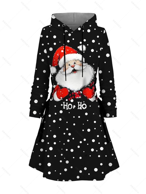 Robe sweat à capuche de Noël à pois, imprimé Père Noël et lettres, à lacets - Noir XXXXXL | US 20
