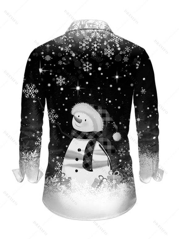 Chemise de Noël pour homme à manches longues, imprimé bonhomme de neige et flocons de neige, colorblock - Noir 5XL
