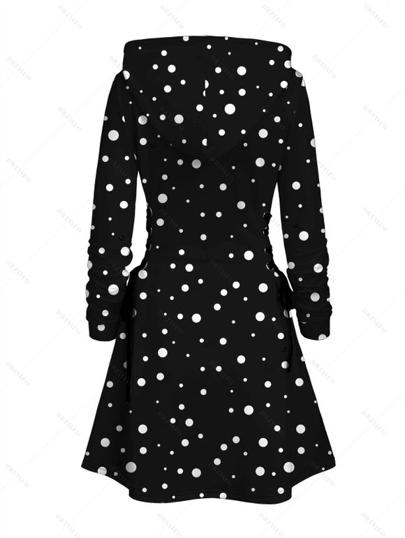 Christmas Couple Outfit Polka Dots Santa Claus Print Hoodie Dress and Shirt Set - Noir S | US 4