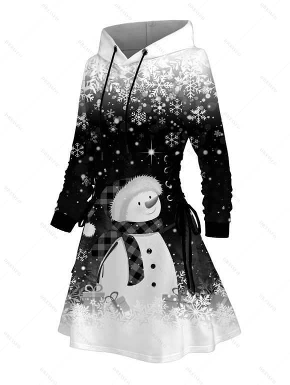 Christmas Couple Outfit Snowman Snowflake Print Hoodie Dress and Shirt Set - Noir S | US 4