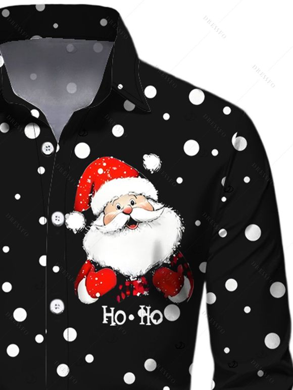 Christmas Couple Outfit Polka Dots Santa Claus Print Hoodie Dress and Shirt Set - Noir S | US 4