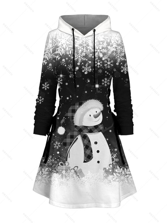 Christmas Couple Outfit Snowman Snowflake Print Hoodie Dress and Shirt Set - Noir S | US 4