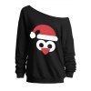 Sweat-shirt de Noël imprimé avec bonnet de Noël et col asymétrique - Noir XXL | US 14