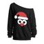 Sweat-shirt de Noël imprimé avec bonnet de Noël et col asymétrique - Noir XXL | US 14