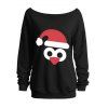 Sweat-shirt de Noël imprimé avec bonnet de Noël et col asymétrique - Noir XXL | US 14