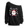 Sweat-shirt à col asymétrique avec imprimé Père Noël et flocons de neige « Joyeux Noël » - Noir XXL | US 14