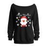 Sweat-shirt à col asymétrique avec imprimé Père Noël et flocons de neige « Joyeux Noël » - Noir XXL | US 14