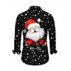 Chemise de Noël pour homme à pois, imprimé Père Noël et lettres, manches longues - Noir 5XL