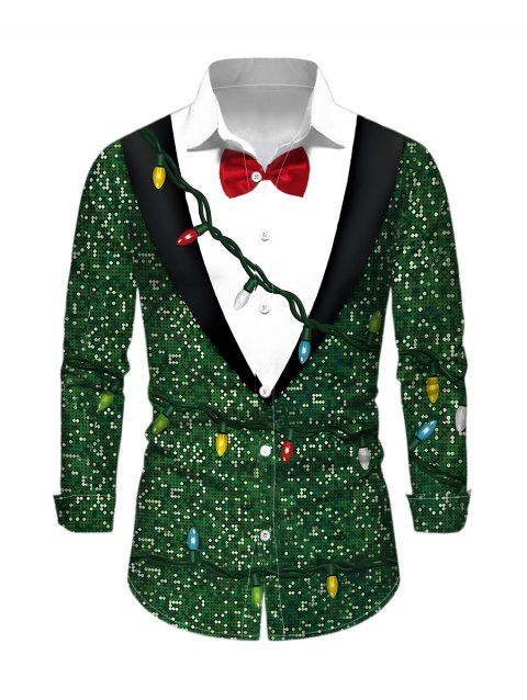 Chemise de Noël pour homme, manches longues, imprimée en 3D avec des chaînes d'éclairs