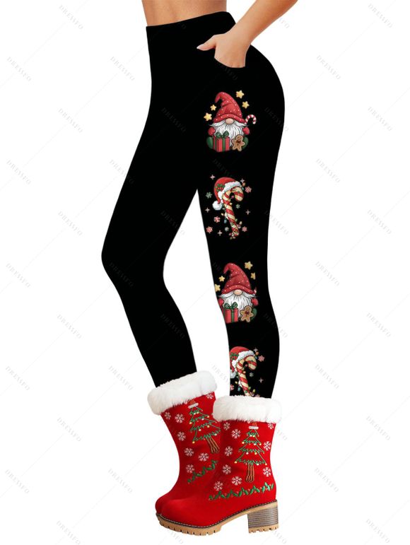 Leggings de Noël imprimé Père Noël et canne à sucre - Noir XXL | US 14