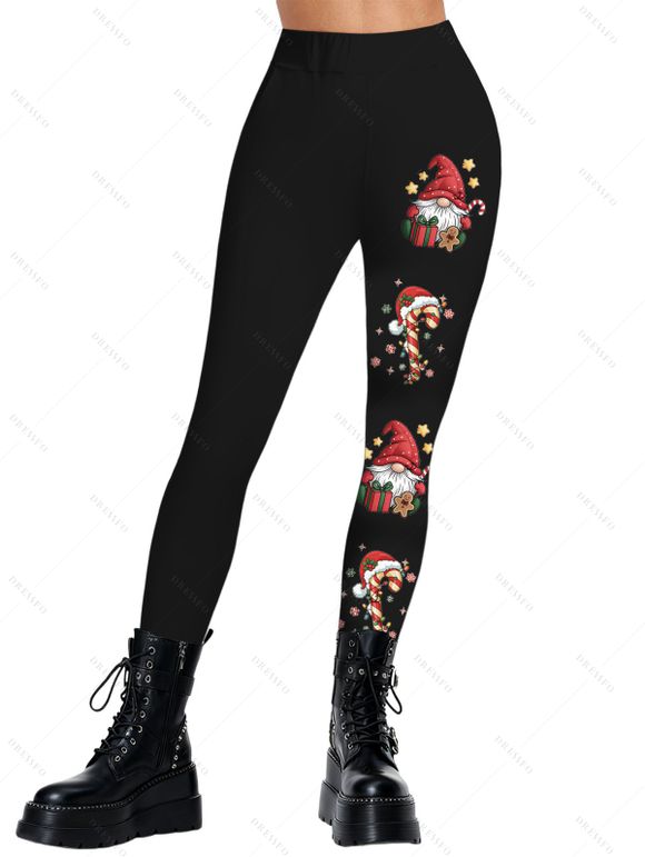Leggings de Noël imprimé Père Noël et canne à sucre - Noir XXL | US 14