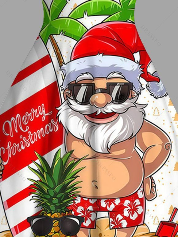 Robe de Noël Père Noël Lettre Planche de surf Imprimé plage Robe en fausse fourrure - Blanc XXXXXL | US 20