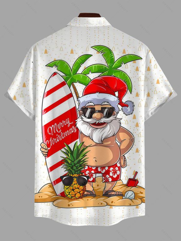 Chemise de Noël pour homme avec imprimé Père Noël, lettre, planche de surf et plage - Blanc 5XL