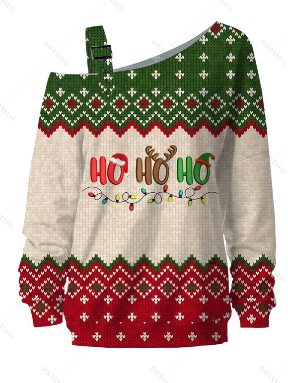 Sweat-shirt de Noël à blocs de couleurs, imprimé flocons de neige en zigzag et lettres avec boucle - multicolor XXXXXL | US 20