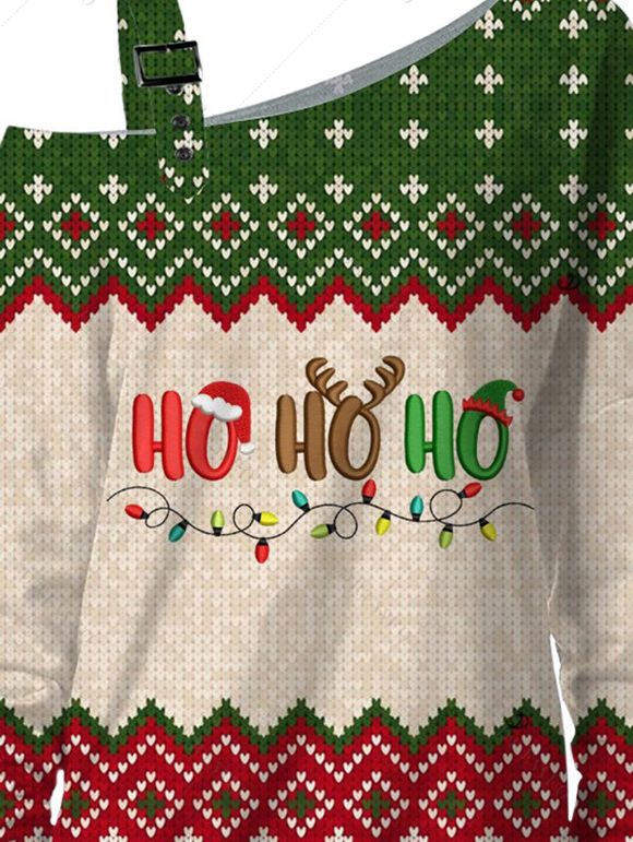 Sweat-shirt de Noël à blocs de couleurs, imprimé flocons de neige en zigzag et lettres avec boucle - multicolor XXXXXL | US 20