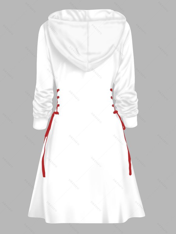 Robe sweat à capuche de Noël imprimée Père Noël surfeur, robe à capuche lacée - Blanc XXL | US 14