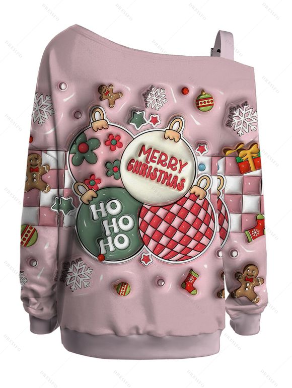 Sweat-shirt de Noël à imprimé flocons de neige et lettres cloche, fermeture à boucle - Rose clair XXXXXL | US 20